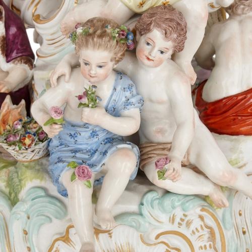 Close up of naked meissen porcelain cherubs on a vase