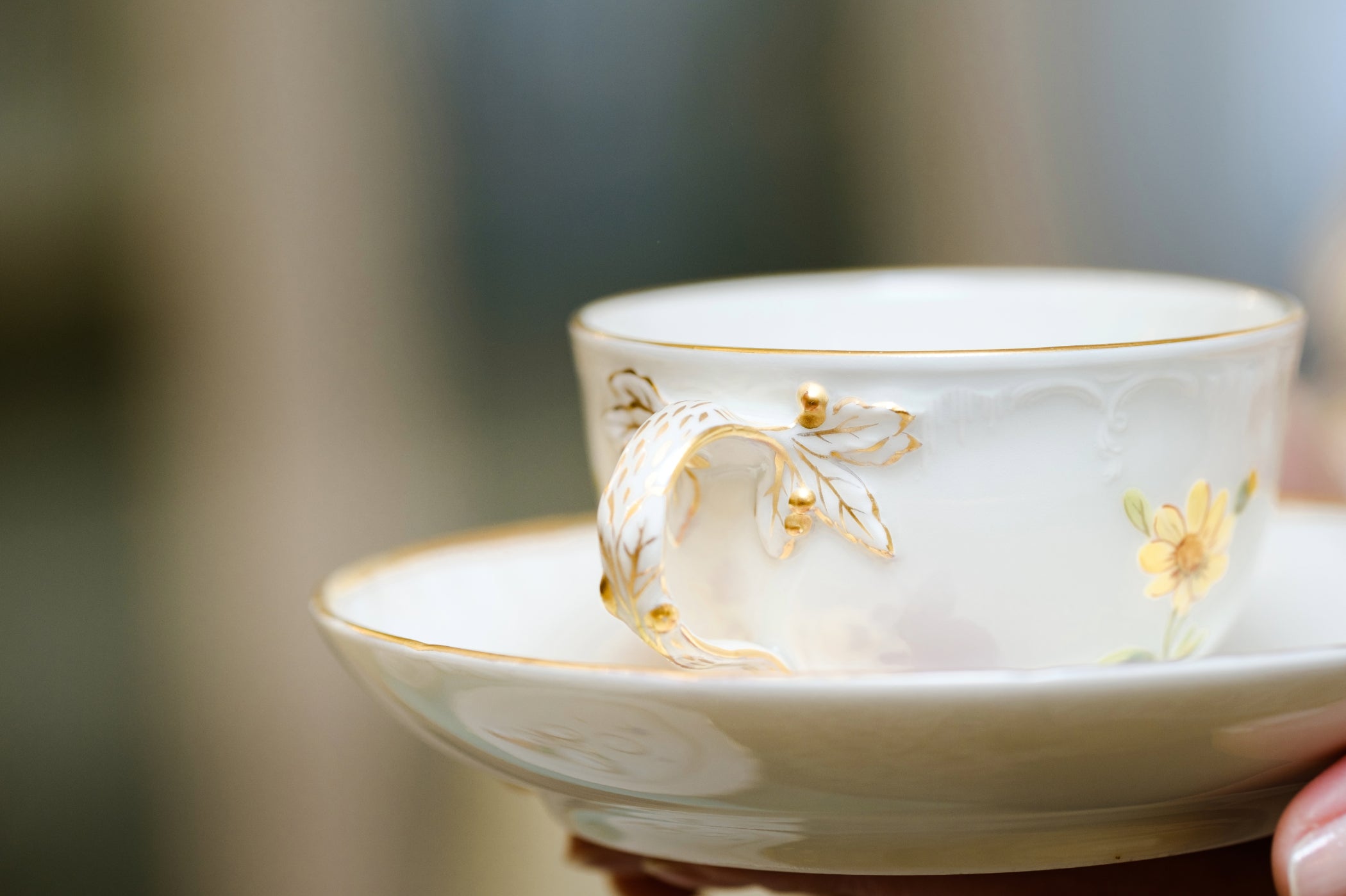 Fine art painting of two 19th century women in dresses enjoying tea  at a tea table
